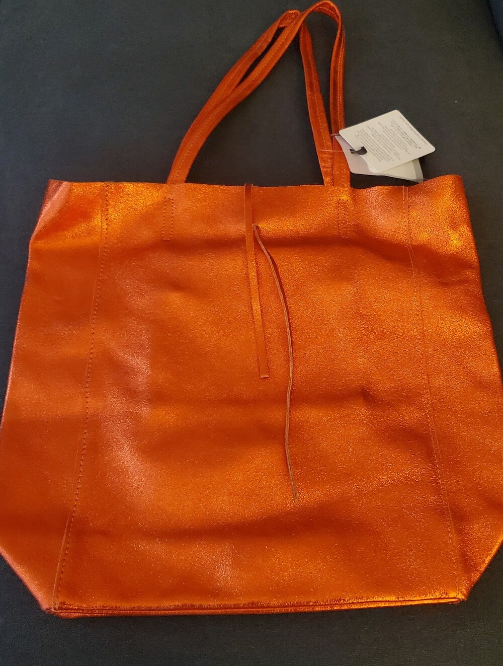 Marlon Metallic Shimmery Orange Leather Tote Bag with Shoulder Straps